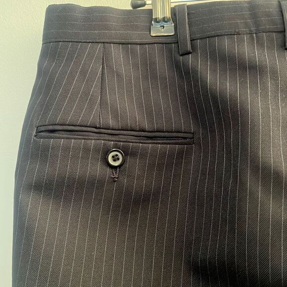 Women's Black Pinstriped Flat Front Staright Leg Trouser Dress Pants Size Large - Picture 6 of 6